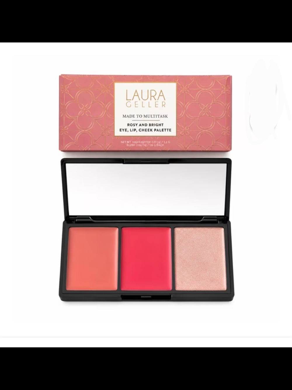 NIB Laura Geller Cream Eye Lip Cheek Trio ROSY & BRIGHT - Coral, Pink, Champagne